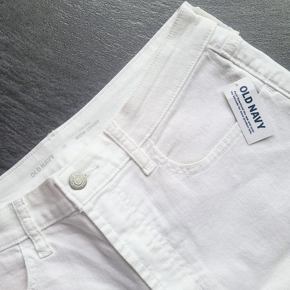 Old Navy White Denim High Rise Wow Loose Jeans Size 12 - New with tags - Picture 5 of 10